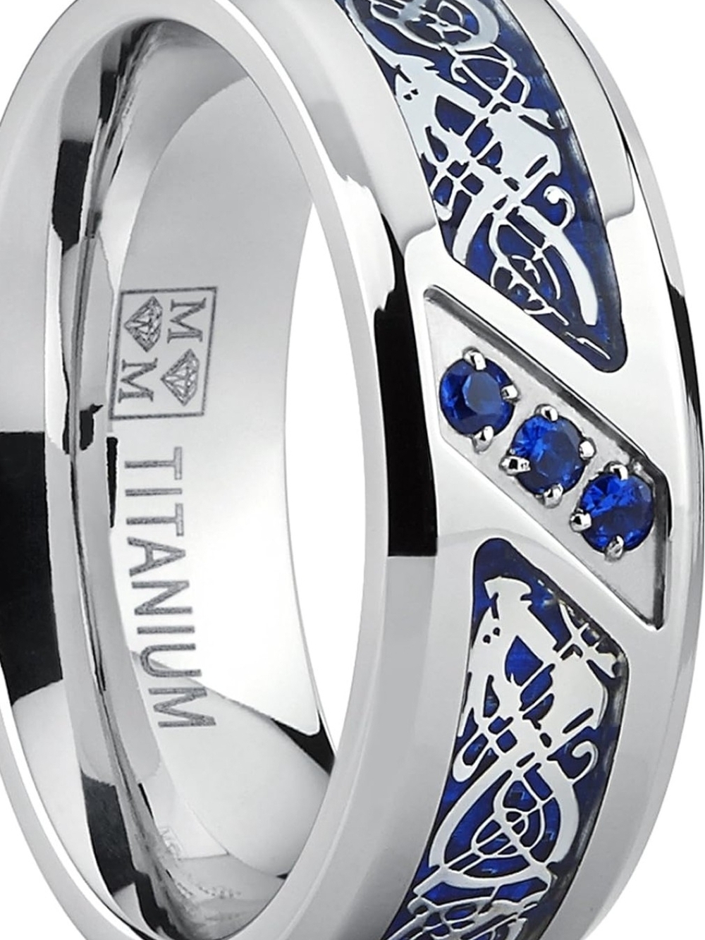 Titanium Men's Ring with Blue Inlay and Sapphire Accents